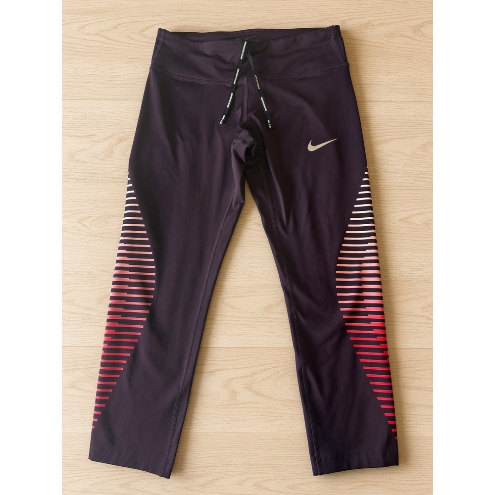 Nike Running Dri-FIT Crop Leggings Plum Purple Pink Stripe 885263-652 Womens S